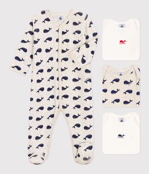 Lot de 1 pyjama b&eacute;b&eacute; et 3 bodies baleines multicouleur