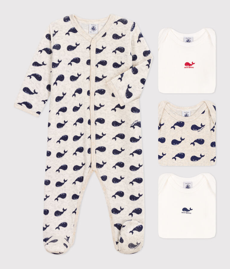 Lot de 1 pyjama b&eacute;b&eacute; et 3 bodies baleines variante 1