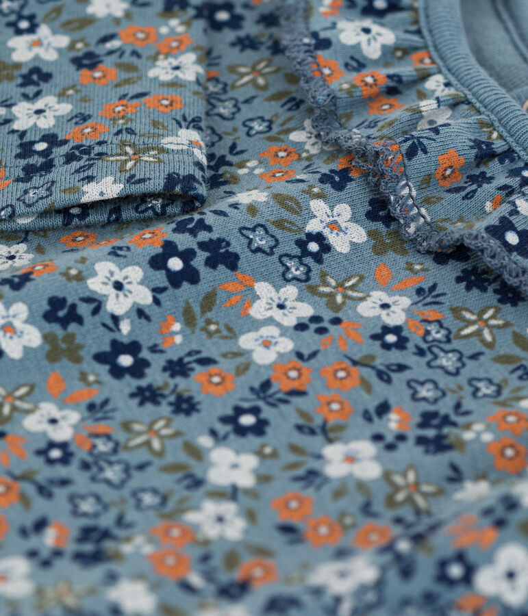 Body manches longues b&eacute;b&eacute; &agrave; collerette imprim&eacute; fleuri en coton bleu/multicouleur