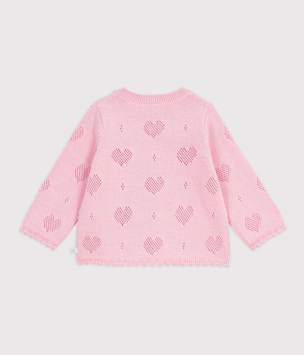Cardigan b&eacute;b&eacute; en coton &agrave; motifs c&oelig;urs rose clair