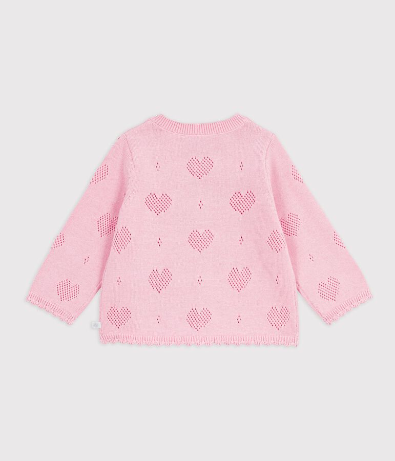 Cardigan b&eacute;b&eacute; en coton &agrave; motifs c&oelig;urs rose
