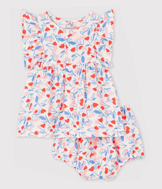 Robe sans manches fleurie avec bloomer bébé fille en tissu couche en coton biologique rose FLEUR/blanc MULTICO