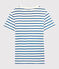 Tee-shirt L'ICONIQUE col rond en coton bio Femme blanc MARSHMALLOW/bleu DELFT