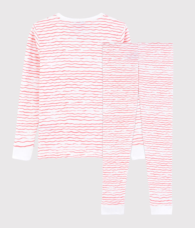 Pyjama snugfit imprim&eacute; vagues roses petite fille en coton blanc/rose