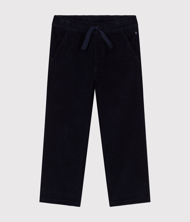 Pantalon droit en velours enfant gar&ccedil;on bleu marine