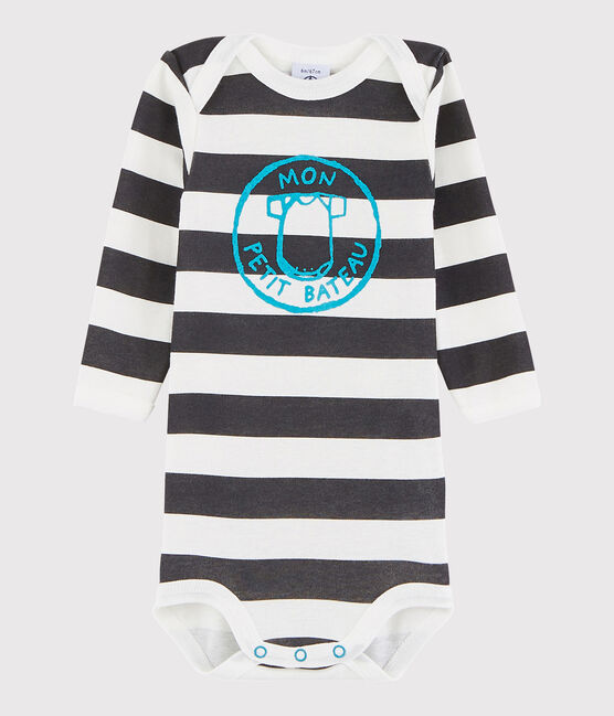Body manches longues bébé garçon gris MAKI/blanc MARSHMALLOW
