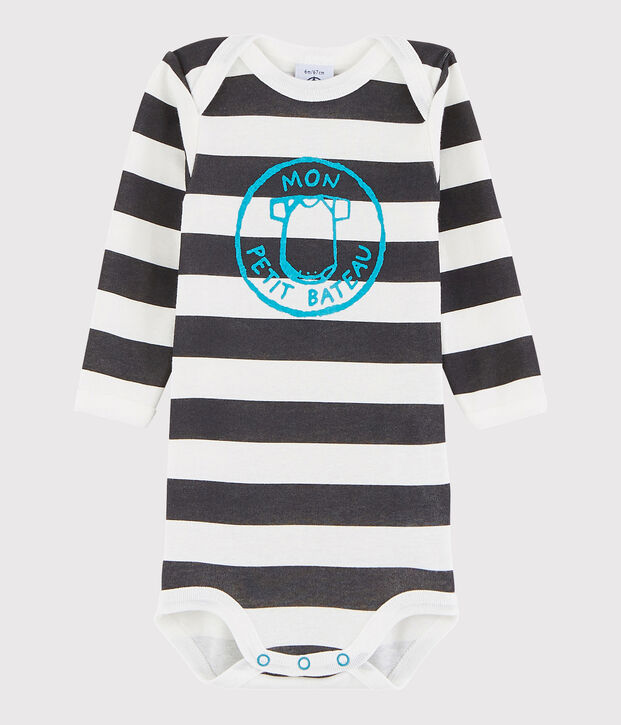 Body manches longues b&eacute;b&eacute; gar&ccedil;on gris/blanc