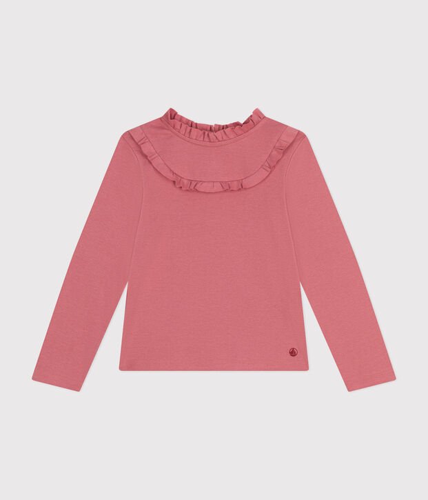 Tee-shirt manches longues en c&ocirc;te enfant fille rose