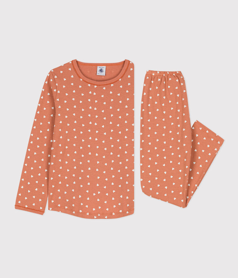 Pyjama c&oelig;ur petite fille en coton rose/blanc