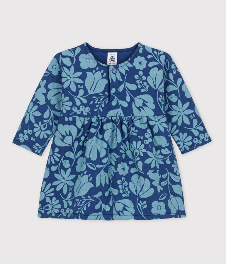 Robe manches longues b&eacute;b&eacute; imprim&eacute;e en tubique matelass&eacute; bleu/bleu