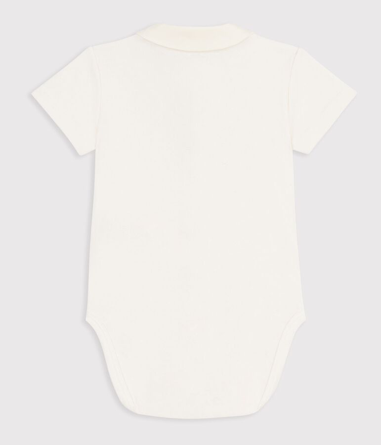 Body b&eacute;b&eacute; manches courtes en coton, d&eacute;tails brod&eacute;s &eacute;cru/rose