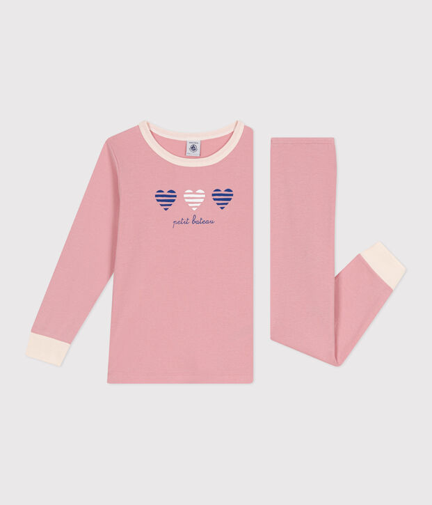 Pyjama enfant en coton manches longues uni rose