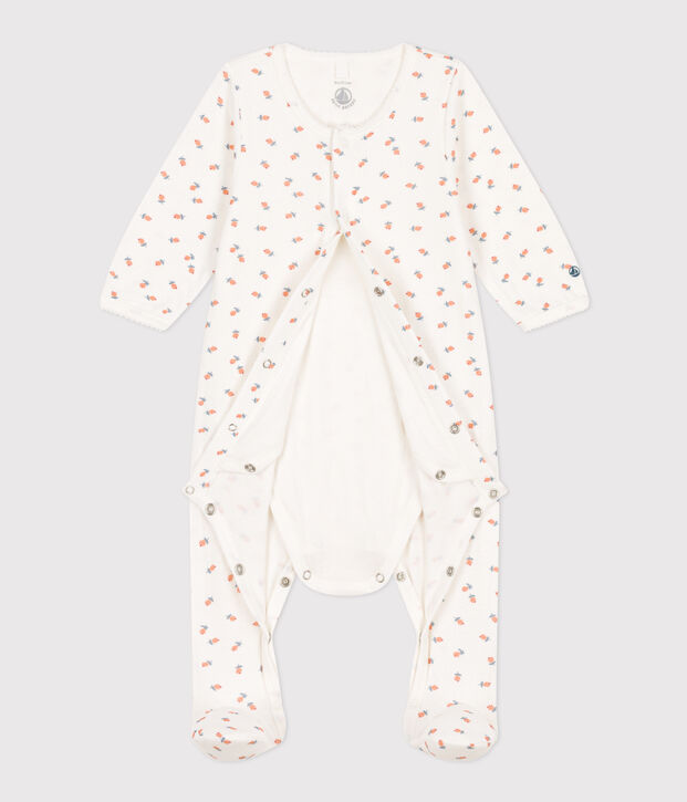 Bodyjama fleurs en tubique blanc/multicouleur
