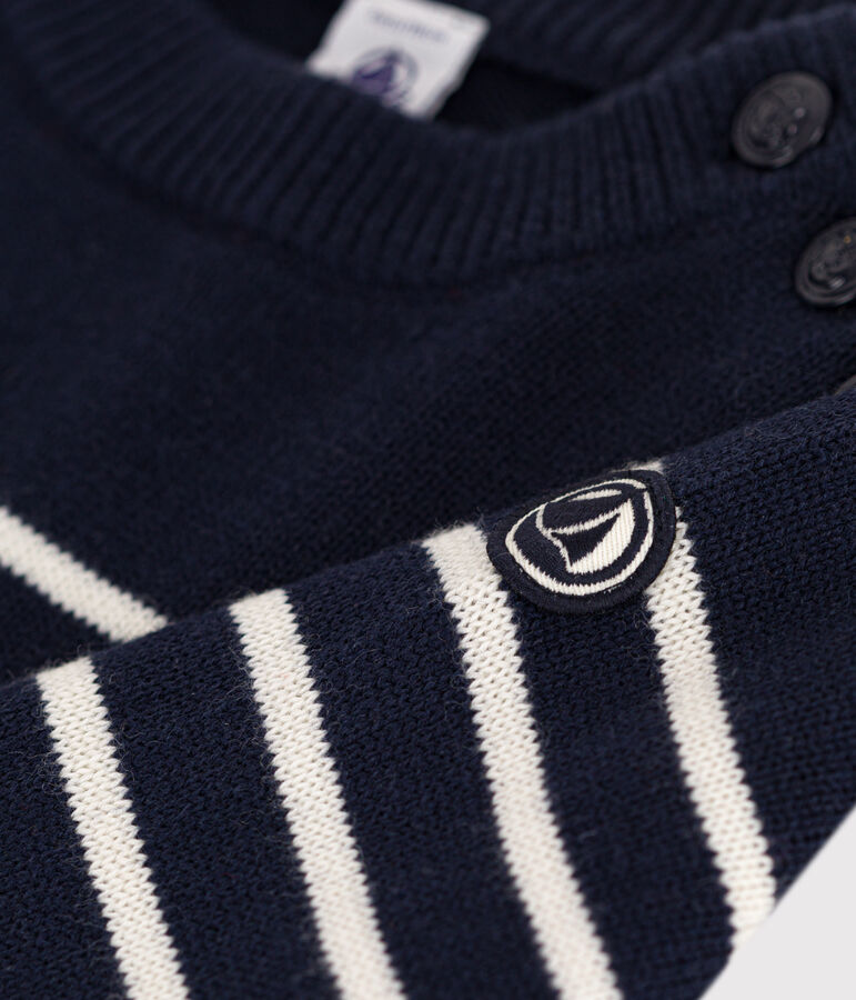 Pull laine et coton enfant fille / gar&ccedil;on bleu SMOKING/blanc MARSHMALLOW