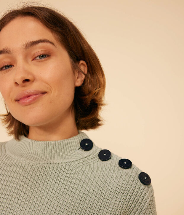 Pull en c&ocirc;te anglaise en coton Femme vert