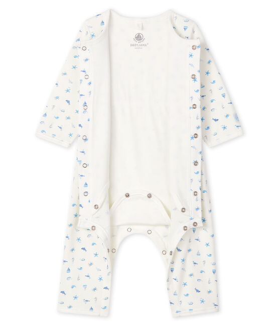 Bodyjama sans pieds bébé en côte blanc MARSHMALLOW/blanc MULTICO