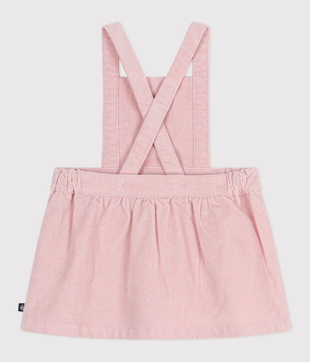 Robe b&eacute;b&eacute; en velours c&ocirc;tel&eacute; brod&eacute; de fleurs &agrave; la ceinture rose clair