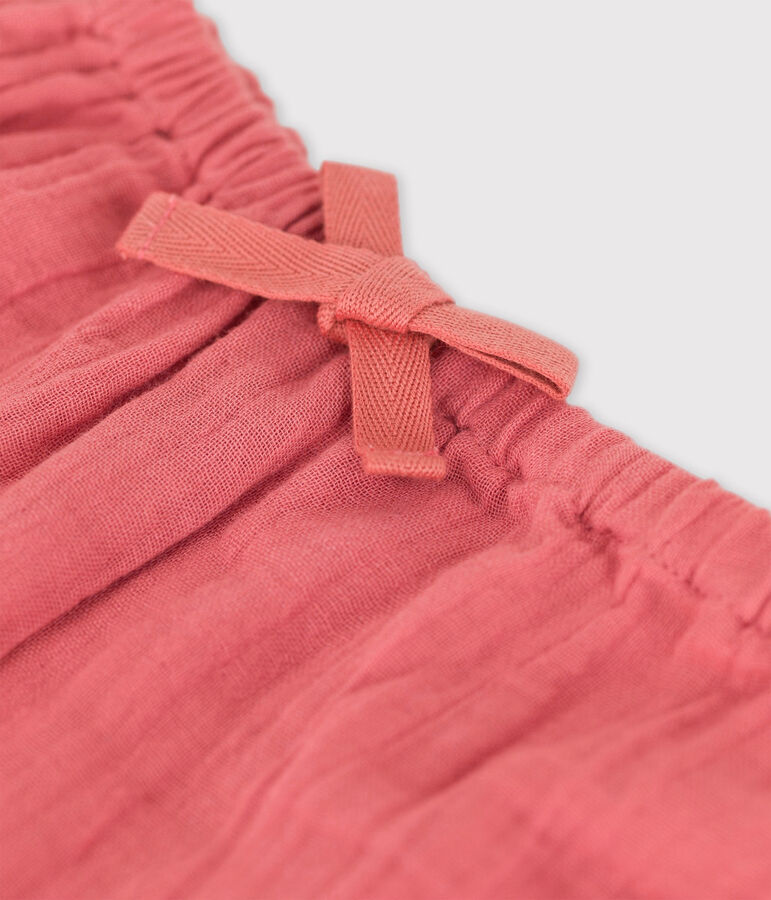 Pantalon sarouel uni en gaze de coton bio b&eacute;b&eacute; rose PAPAYE