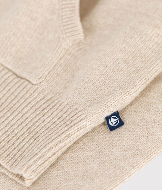 Pull &agrave; capuche en laine et coton enfant gar&ccedil;on &eacute;cru/bleu