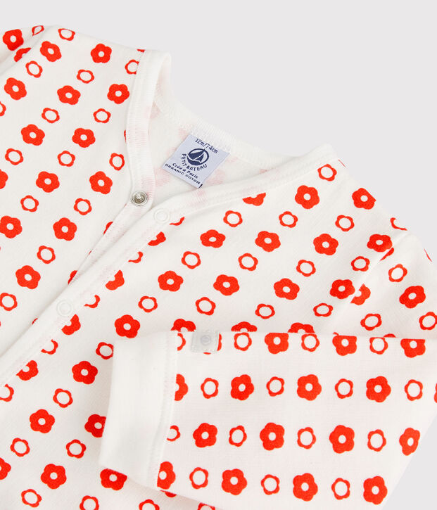 Dors-bien b&eacute;b&eacute; fleurs r&eacute;tro molleton en coton biologique blanc/rouge