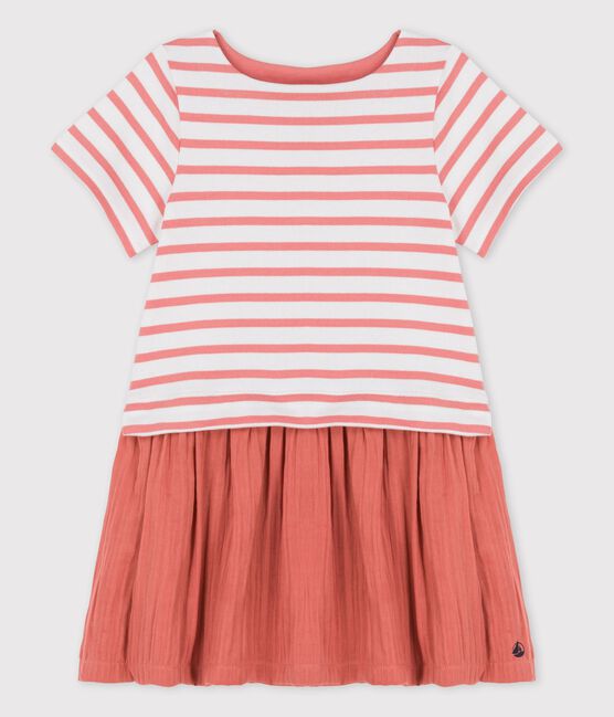 Robe en jersey et gaze de coton bio enfant fille blanc MARSHMALLOW/ PAPAYE