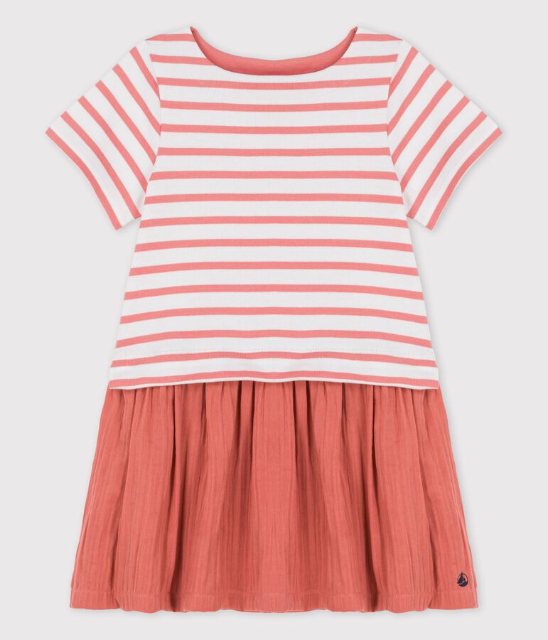 Robe en jersey et gaze de coton bio enfant fille blanc MARSHMALLOW/ PAPAYE