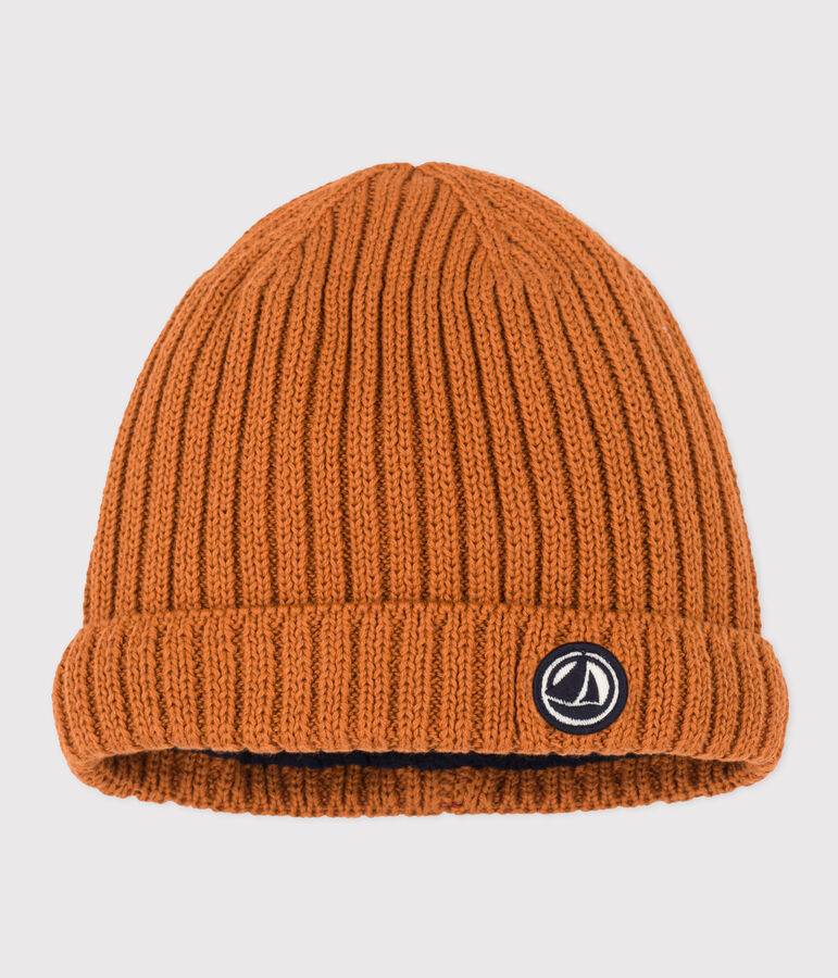 Bonnet b&eacute;b&eacute; en tricot doubl&eacute; en polaire marron ECUREUIL