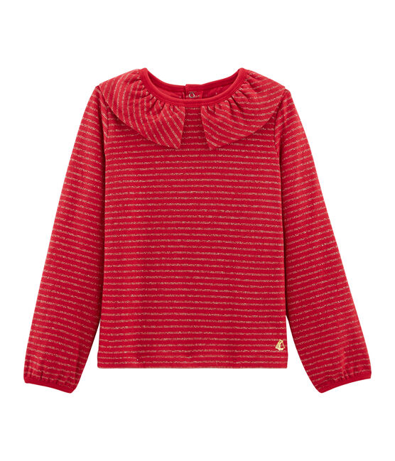 Tee-shirt manches longues enfant fille rouge TERKUIT/jaune OR