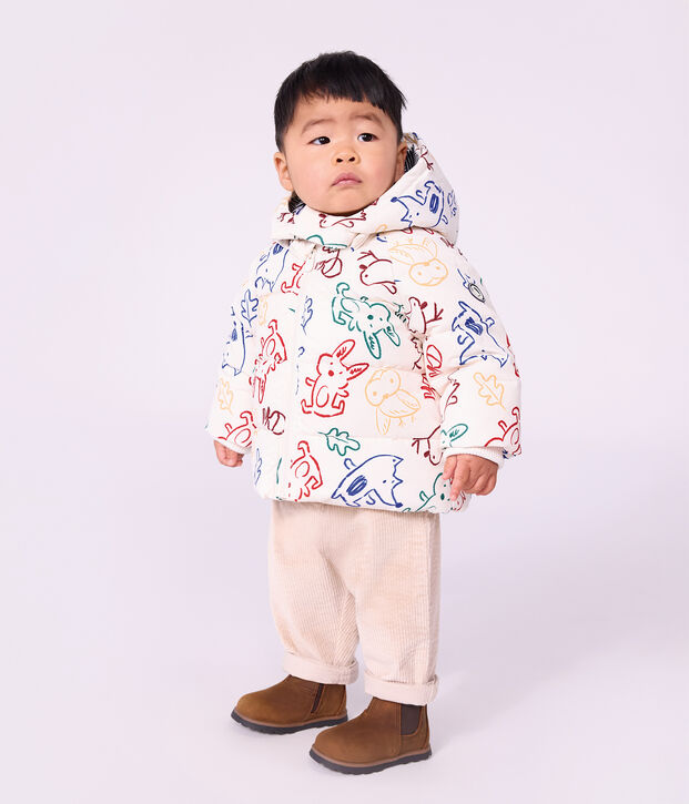 Doudoune b&eacute;b&eacute; en polyester imprim&eacute; animalier &eacute;cru/multicouleur