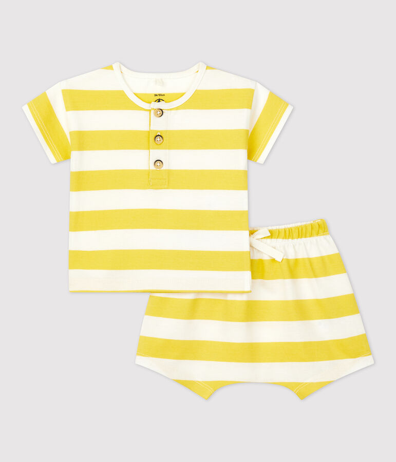 Ensemble 2 pi&egrave;ces ray&eacute; en jersey b&eacute;b&eacute; jaune ORGE/blanc MARSHMALLOW