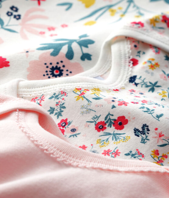 Lot De 3 Bodies Manches Longues En Coton Imprimé Fleuri Pour Bébé Fille - Tissu Extensible, Encolure Américaine Facile à Enfiler