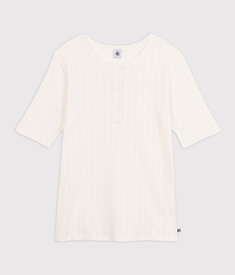 Tee-shirt femme en coton manches courtes uni &eacute;cru