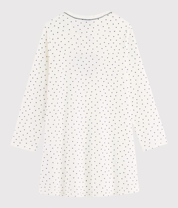Chemise de nuit mini c&oelig;urs petite fille en c&ocirc;te blanc/bleu