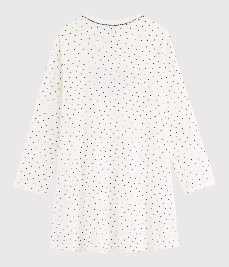 Chemise de nuit mini c&oelig;urs petite fille en c&ocirc;te blanc MARSHMALLOW/bleu MEDIEVAL