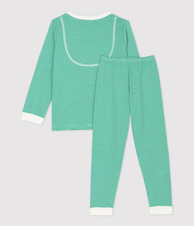 Pyjama milleraies vert en coton enfant vert/blanc