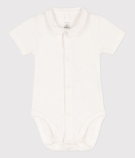 Body manches courtes à col en coton bébé blanc MARSHMALLOW