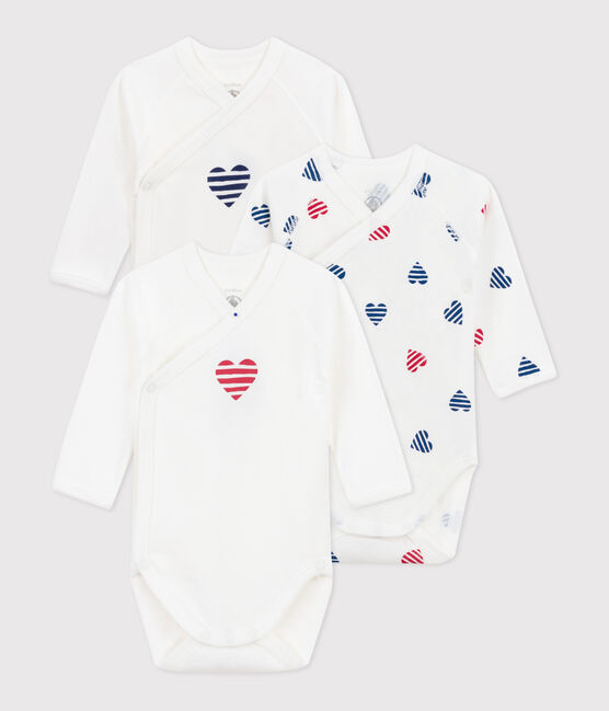 Lot de 3 bodies croisés manches longues en coton cœurs rayé bébé variante 1