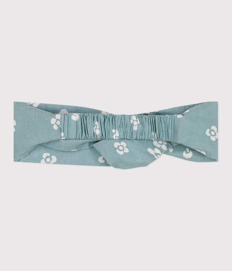 Bandeau enfant fille en popeline imprim&eacute; fleuri bleu PAUL/blanc MARSHMALLOW