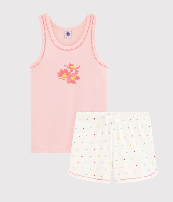 Pyjacourt petite fille en côte rose MINOIS/blanc MULTICO