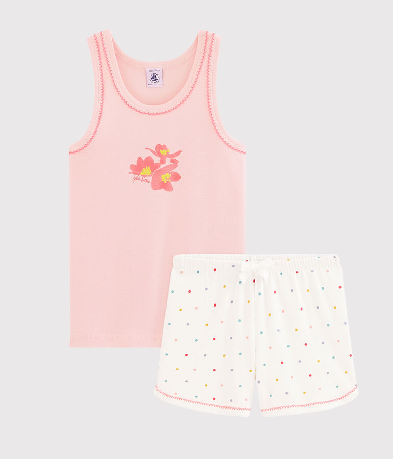 Pyjacourt petite fille en c&ocirc;te rose MINOIS/blanc MULTICO