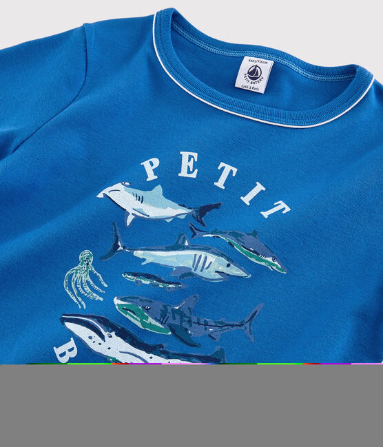 Pyjacourt animaux marins petit garçon en coton bleu COOL/écru MULTICO