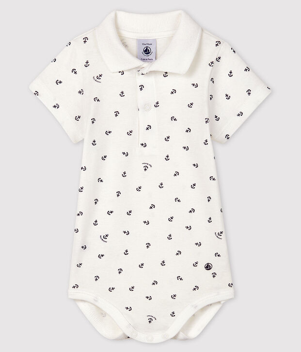 Body imprim&eacute; en coton manches courtes b&eacute;b&eacute; gar&ccedil;on blanc/bleu