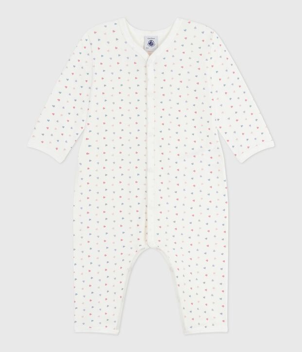 Pyjama b&eacute;b&eacute; sans pieds en coton imprim&eacute; blanc/bleu