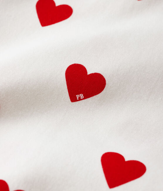 Pyjama enfant imprimé cœurs en côte blanc MARSHMALLOW/rouge TERKUIT