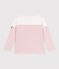Teeshirt marinière enfant en coton manches longues blanc MARSHMALLOW/rose CHARME