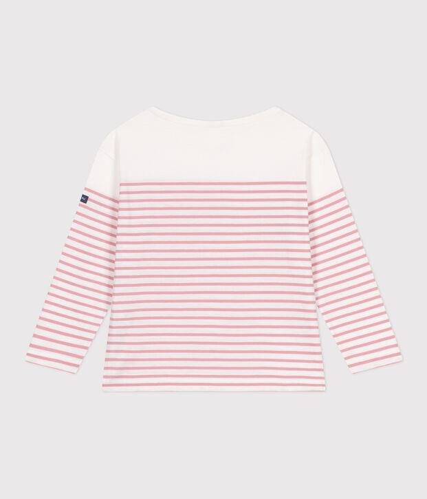 Tee-shirt marini&egrave;re enfant en coton manches longues blanc/rose