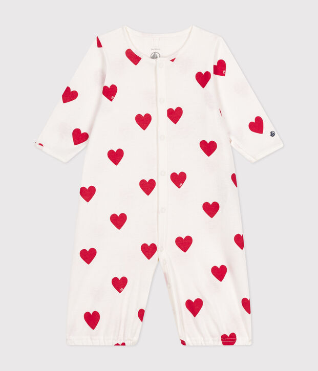 Combisac c&oelig;ur en coton b&eacute;b&eacute; blanc/rouge