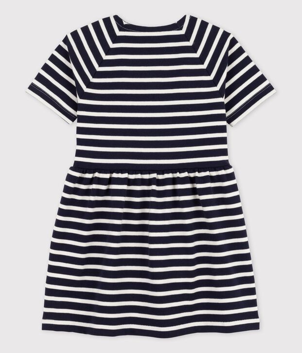 Robe manches courtes en coton enfant fille bleu/blanc