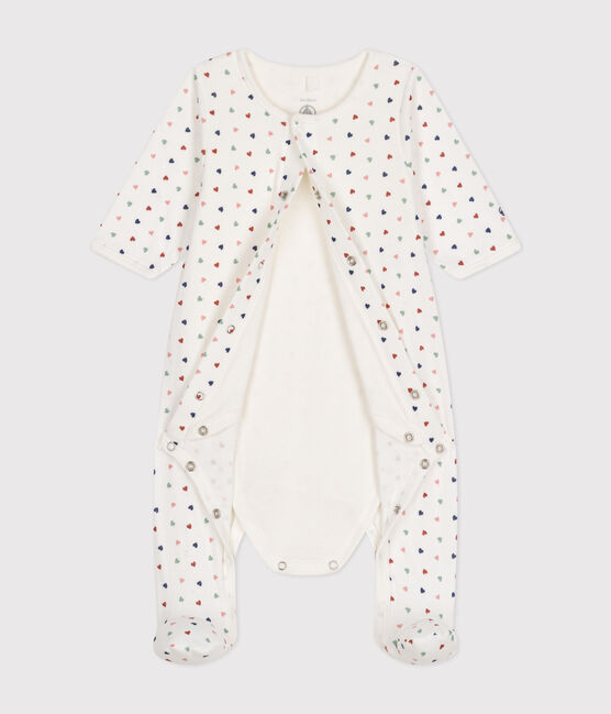 Bodyjama imprimés mini cœurs en tubique bébé blanc MARSHMALLOW/blanc MULTICO