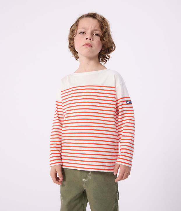 Marini&egrave;re enfant en coton &agrave; rayures blanc/rouge